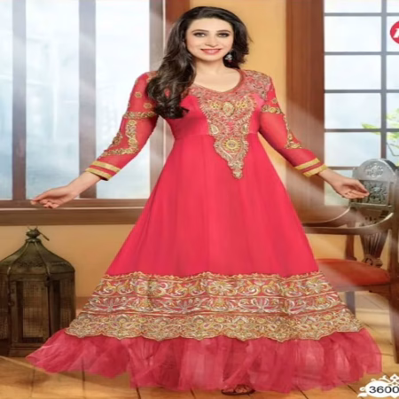 F3 Fashion Dark Peach & Light brown Shaded Embroidered Long Anarkali Suit