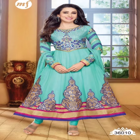 F3 Fashion Sea Green With Blue & Brown Shaded Anarkali Suit