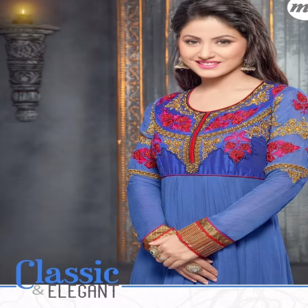 F3 Fashion Light Navy Blue & Pink Embroidered Shaded Long Anarkali Suit