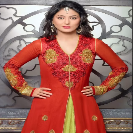 F3 Fashion Kesari Georgette Light Green Net Shaded Embroidered Long Anarkali Suit