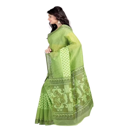 Lookslady Printed Green & Brown Cotton Saree