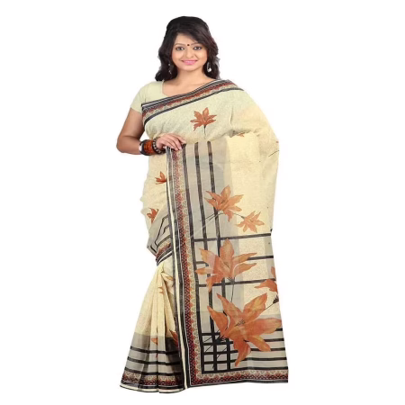 Lookslady Printed Beige & Brown Cotton Saree