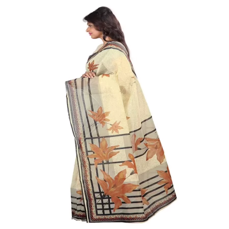 Lookslady Printed Beige & Brown Cotton Saree