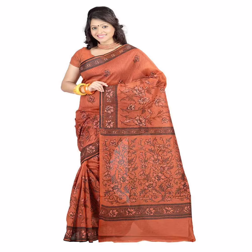 Lookslady Printed Maroon & Black Cotton Saree