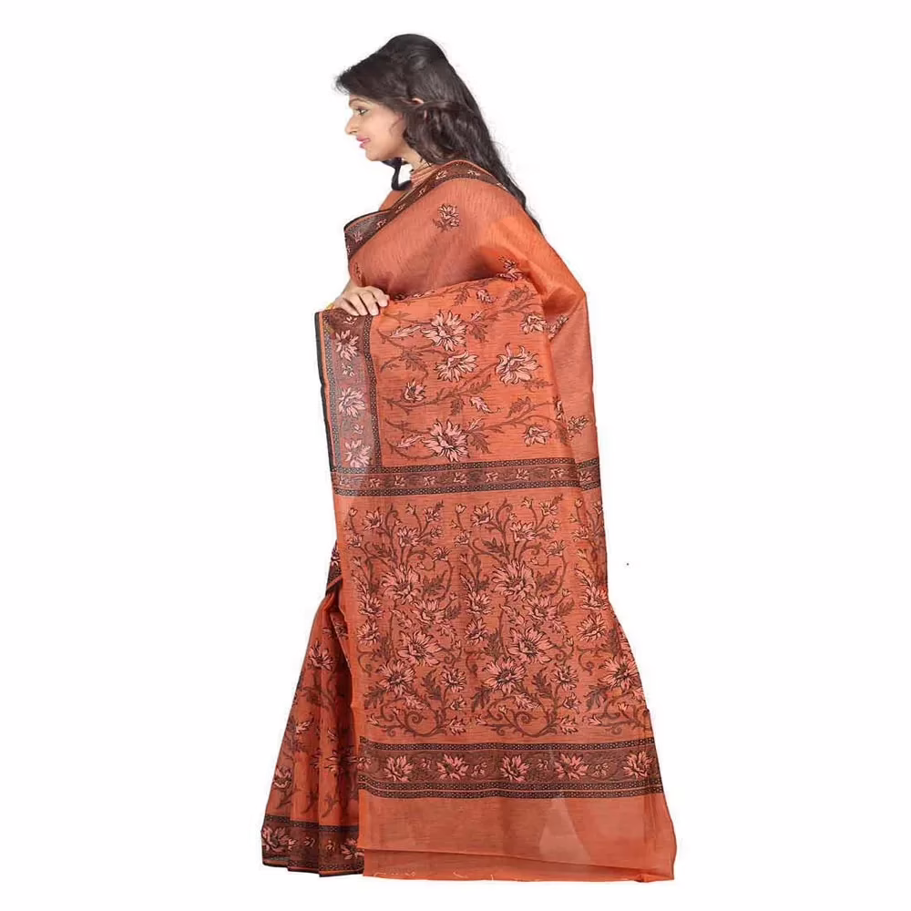 Lookslady Printed Maroon & Black Cotton Saree