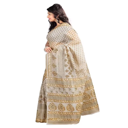 Lookslady Printed Beige & Brown Cotton Saree
