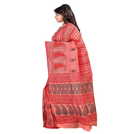 Lookslady Printed Pink & Maroon Cotton Saree