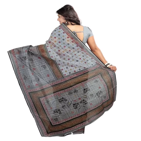 Lookslady Printed Grey & Beige Cotton Saree