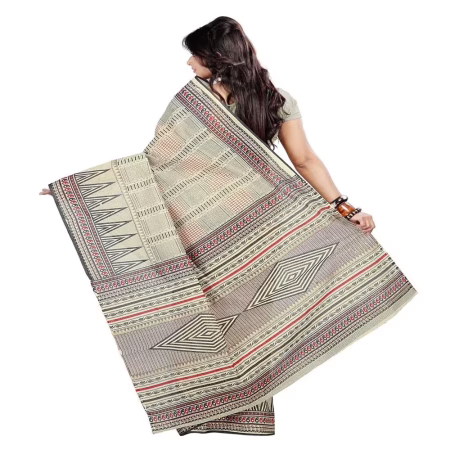 Lookslady Printed Beige & Dark Green Cotton Saree