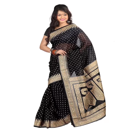 Lookslady Printed Black & Beige Cotton Saree