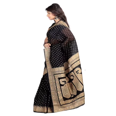 Lookslady Printed Black & Beige Cotton Saree