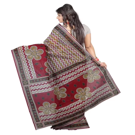 Lookslady Printed Grey & Maroon Cotton Saree