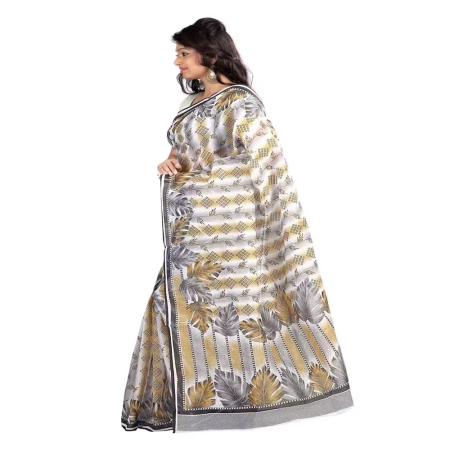 Lookslady Printed White & Grey Cotton Saree