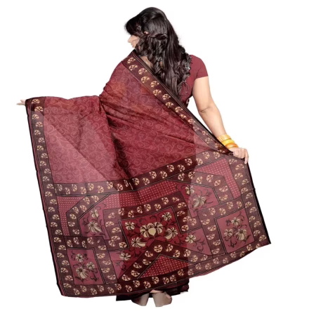 Lookslady Printed Maroon & Beige Cotton Saree