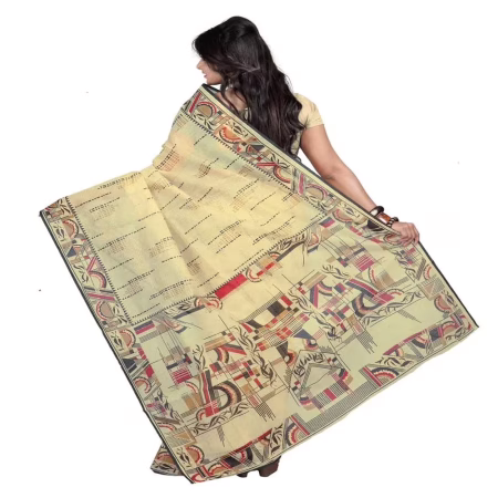 Lookslady Printed Beige & Black Cotton Saree