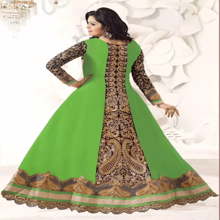 F3 Fashion Green With Brown Shaded Anarkali Suit