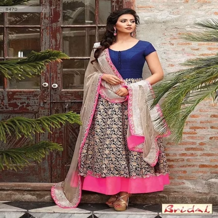 F3 Fashion Light Blue & Pink Anarkali Suit
