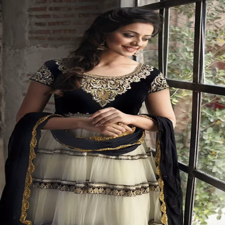 F3 Fashion Off White & Black Anarkali Suit