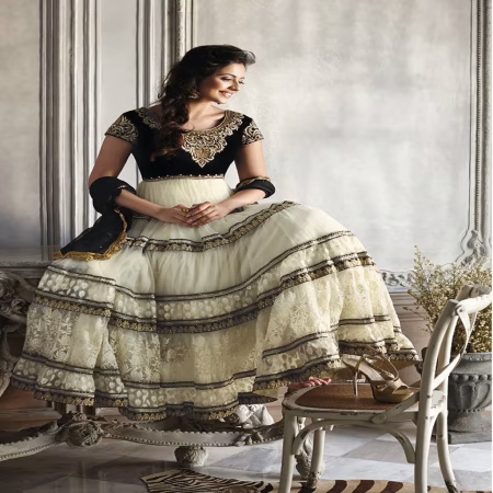 F3 Fashion Off White & Black Anarkali Suit