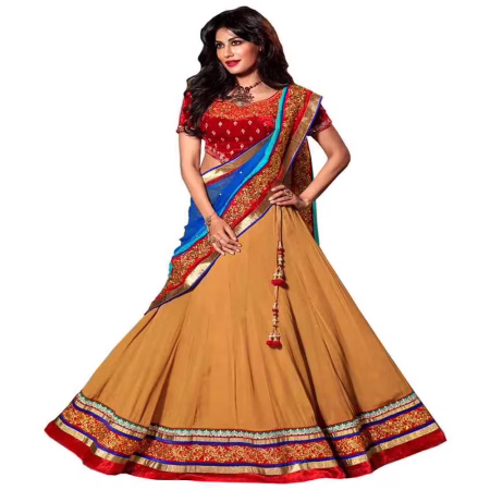 F3 Fashion Light Coffee Red Lehanga With Blue Velvet Shaded