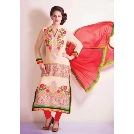 F3 Fashion Sweet Cream Straight Cut With Dark Peach Anarkali Suit