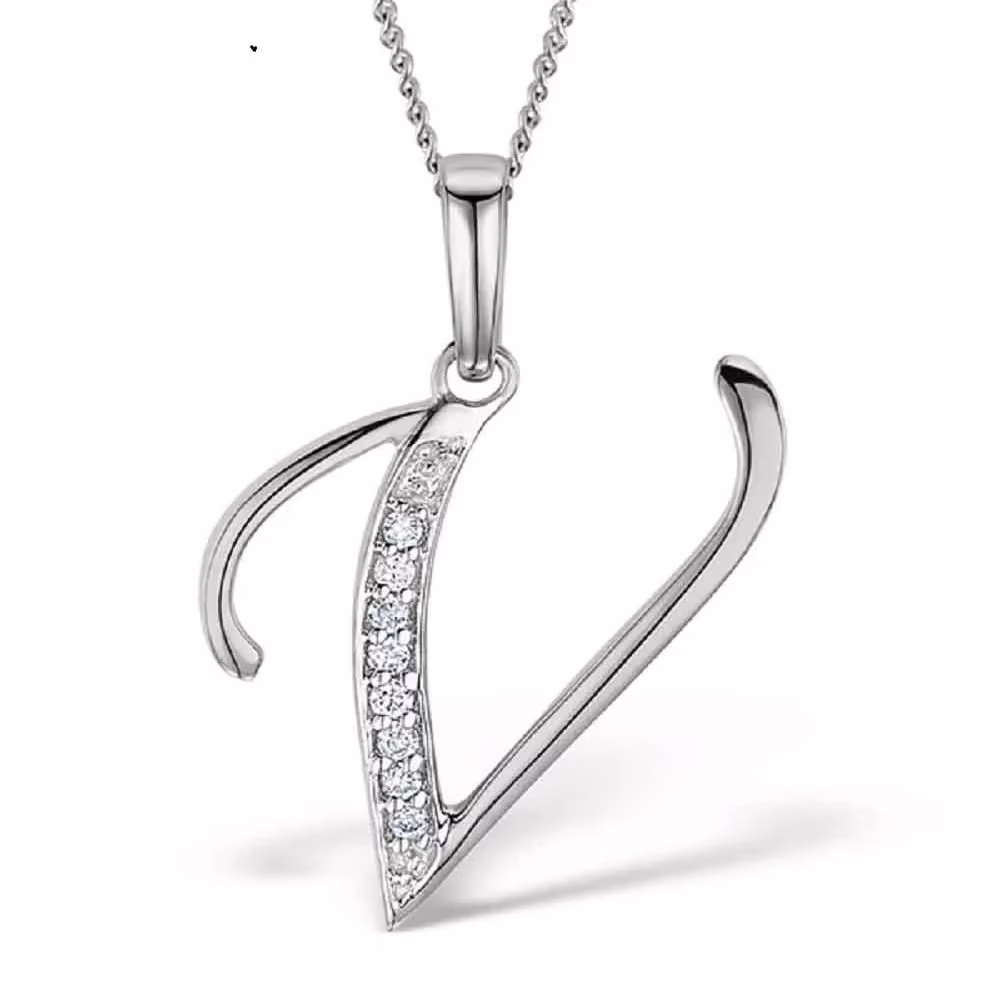 Akruti Creations Sterling Silver Alphabet 'V' Pendant