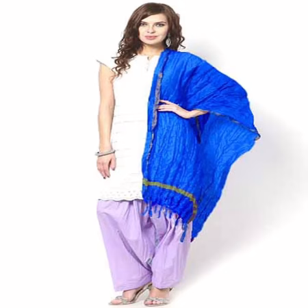 Blue Viscose Blend Golden Bordered Dupatta