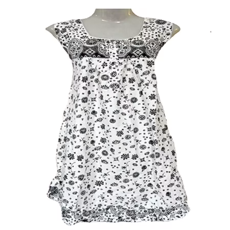 Lightweight Knee Length White-Black Cotton Nightgown