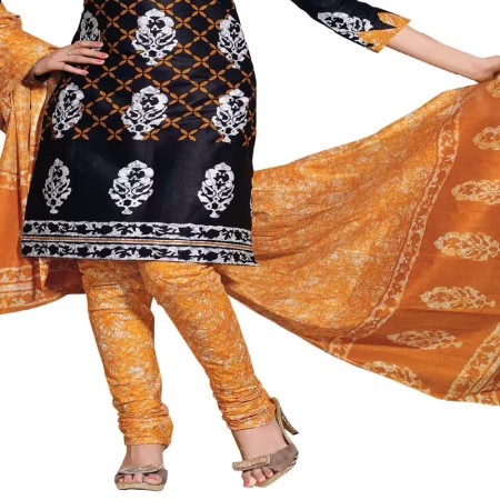 Cotton Bazaar Black & Orange Pure Cotton Un-Stitched Salwar Suit