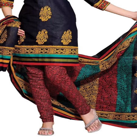 Cotton Bazaar Black & Peach Pure Cotton Un-Stitched Salwar Suit