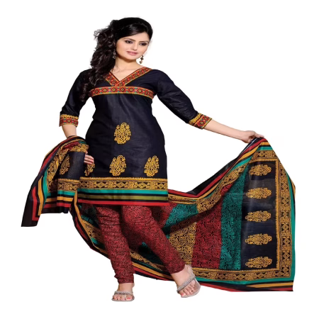 Cotton Bazaar Black & Peach Pure Cotton Un-Stitched Salwar Suit