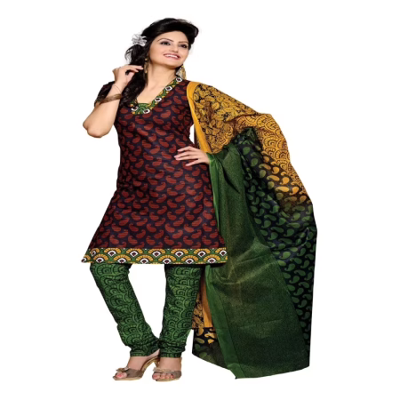 Cotton Bazaar Blue & Green Pure Cotton Un-Stitched Salwar Suit