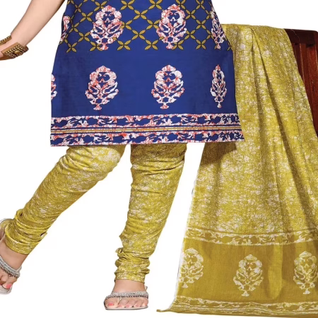 Cotton Bazaar Blue & Lemon Green Pure Cotton Un-Stitched Salwar Suit
