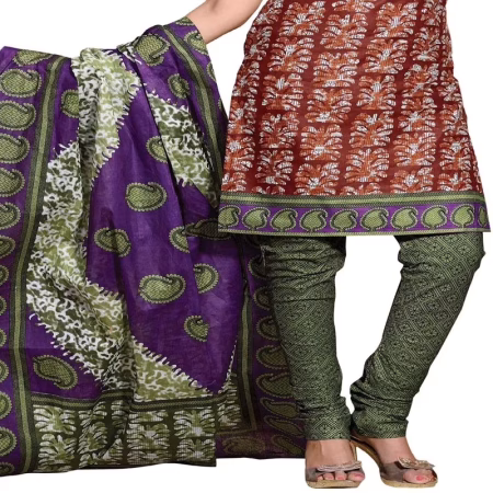 Cotton Bazaar Brown & Green Pure Cotton Unstitched Salwar Suit