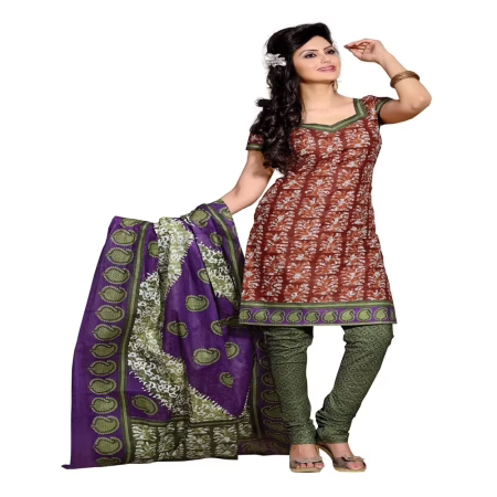 Cotton Bazaar Brown & Green Pure Cotton Unstitched Salwar Suit
