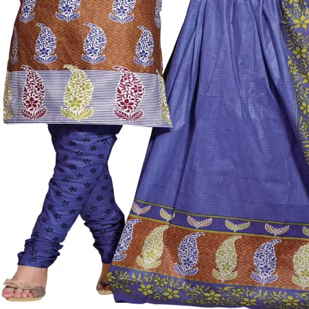 Cotton Bazaar Coffee & Blue Pure Cotton Un-Stitched Salwar Suit