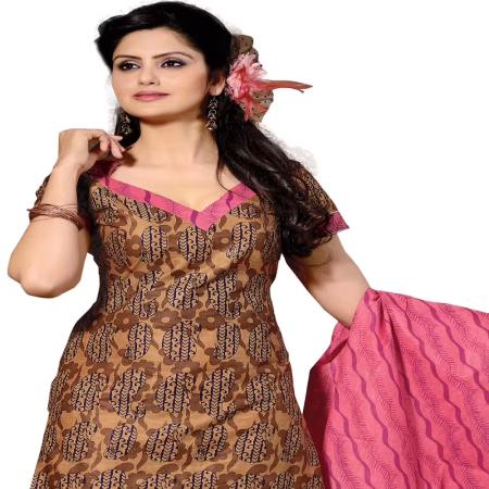Cotton Bazaar Coffee & Light Pink Pure Cotton Un-Stitched Salwar Suit