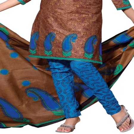 Cotton Bazaar Coffee & Sky Blue Pure Cotton Un-Stitched Salwar Suit