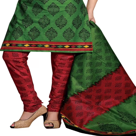 Cotton Bazaar Green & Magenta Pure Cotton Un-Stitched Salwar Suit