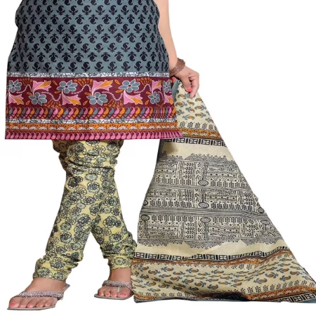 Cotton Bazaar Grey & Light Yellow Pure Cotton Un-Stitched Salwar Suit