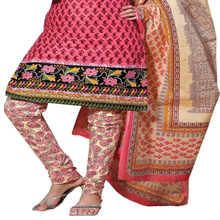 Cotton Bazaar Light Pink & Cream Pure Cotton Un-Stitched Salwar Suit