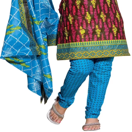 Cotton Bazaar Olive Green & Sky Blue Pure Cotton Un-Stitched Salwar Suit