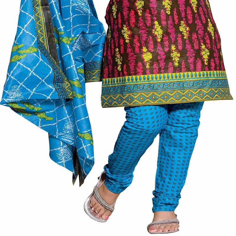 Cotton Bazaar Olive Green & Sky Blue Pure Cotton Un-Stitched Salwar Suit