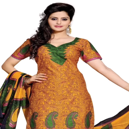Cotton Bazaar Orange & Green Pure Cotton Un-Stitched Salwar Suit