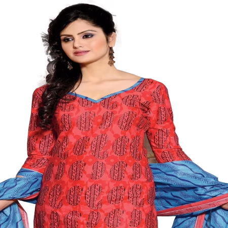 Cotton Bazaar Orange & Sky Blue Pure Cotton Un-Stitched Salwar Suit