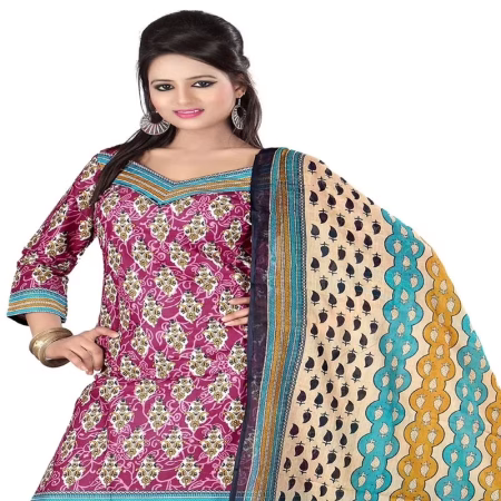 Cotton Bazaar Pink & Cream Pure Cotton Un-Stitched Salwar Suit