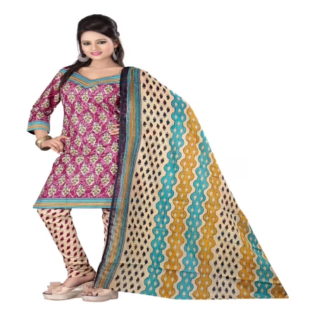 Cotton Bazaar Pink & Cream Pure Cotton Un-Stitched Salwar Suit