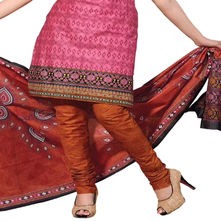 Cotton Bazaar Pink & Orange Pure Cotton Un-Stitched Salwar Suit