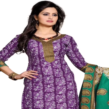 Cotton Bazaar Purple & Yellow Pure Cotton Un-Stitched Salwar Suit