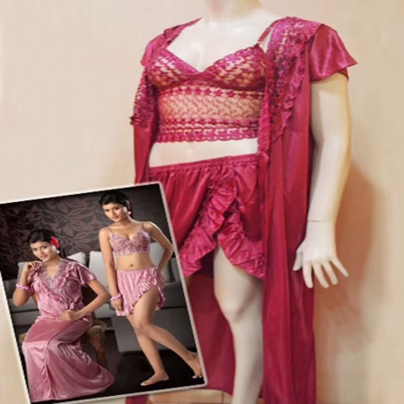 Dark Coral Color 3 Pcs Bridal Nighty